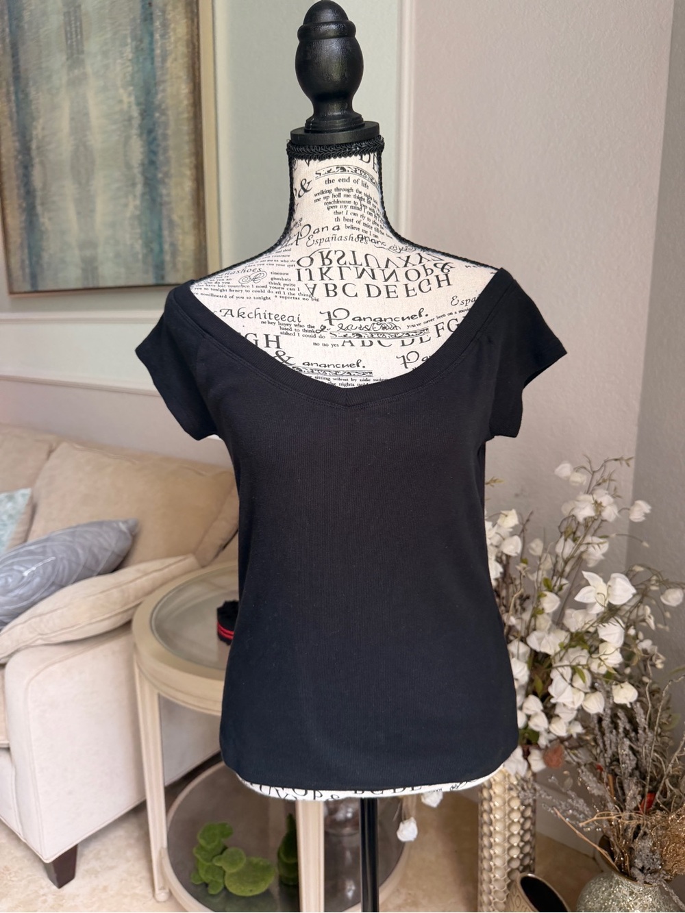 Banana Republic Factory Black Off Shoulder Ribbed Top Medium EUC